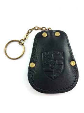 Key Case Fob Pouch - Blue Leather Porsche Crest  