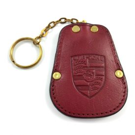 Key Case Fob Pouch - Maroon Leather Porsche Crest  
