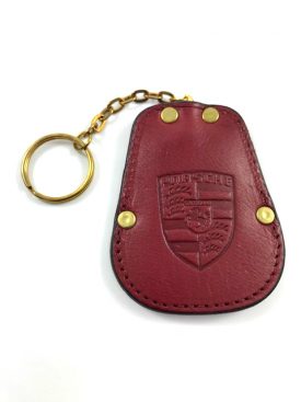 Key Case Fob Pouch - Maroon Leather Porsche Crest  