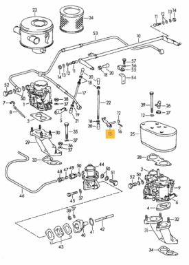 Accelerator / Throttle linkage, Bell Crank, Rear of Fan Housing, fits Zenith 32NDIX and Solex 40PII-4. - 356A, 356B, 356C  